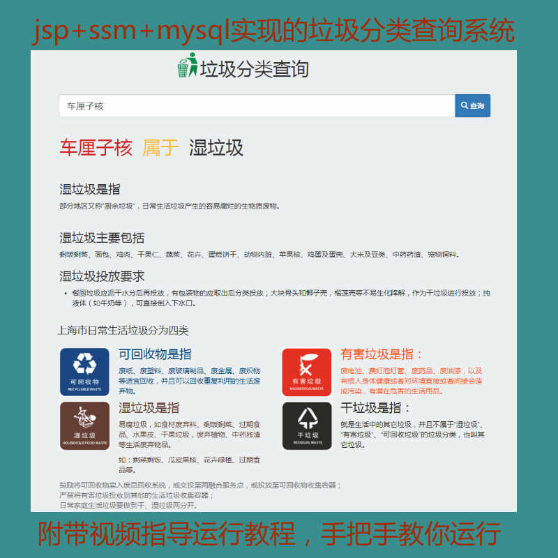 【包远程运行】jsp+ssm+mysql实现的垃圾分类查询管理系统项目源码+运行教程+参考论文+开题报告